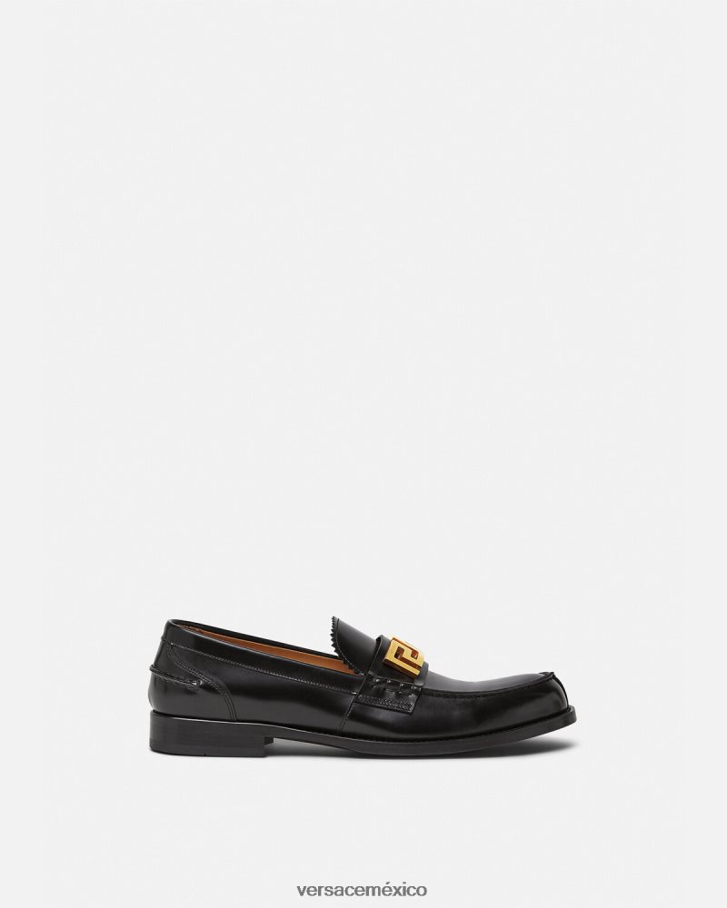 Versace mocasines con greca negro zapato hombres 84626J1567