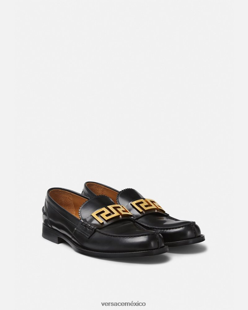 Versace mocasines con greca negro zapato hombres 84626J1567