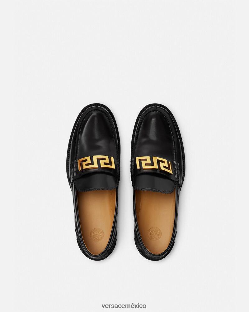 Versace mocasines con greca negro zapato hombres 84626J1567