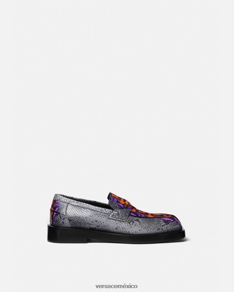 Versace mocasines cuadrados con estampado Greca de pitón multicolor zapato hombres 84626J1575