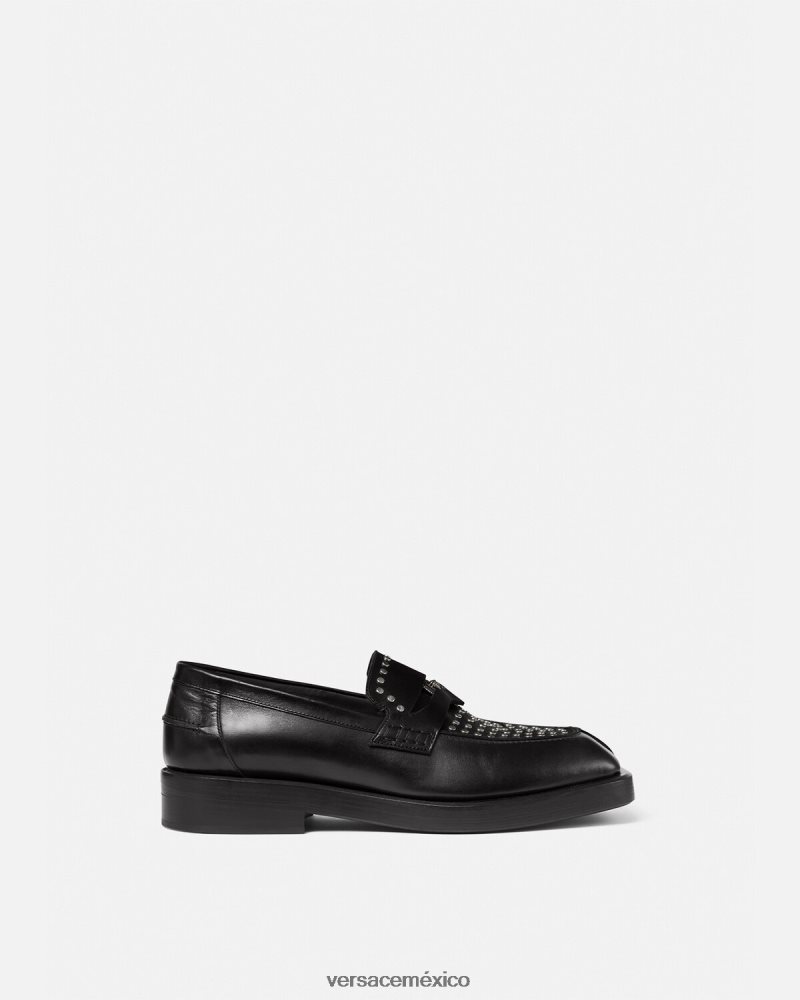 Versace mocasines cuadrados con tachuelas negro zapato hombres 84626J1578