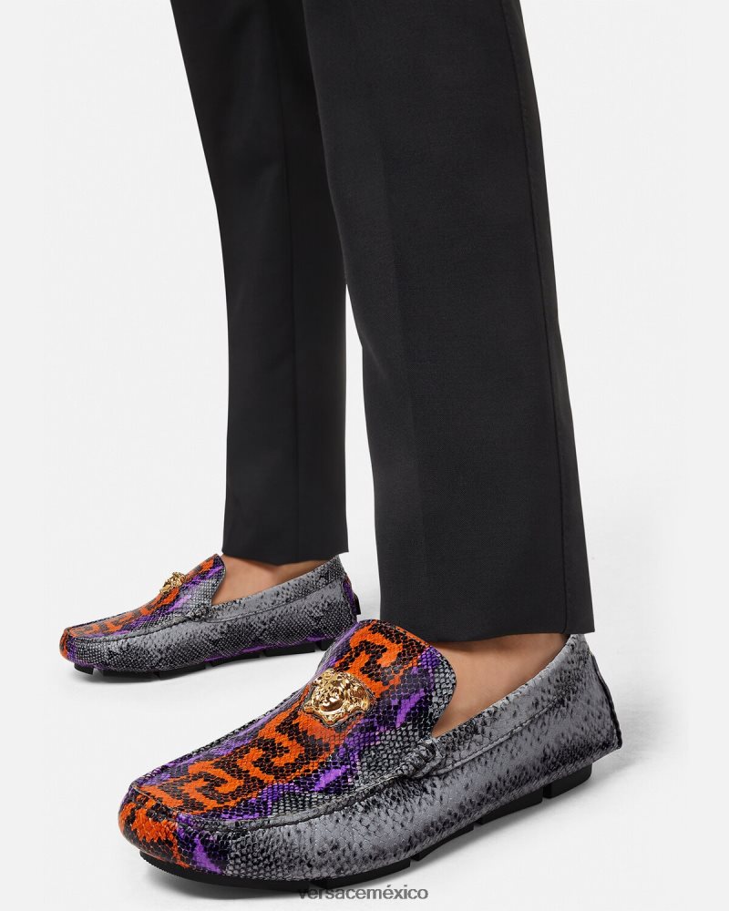 Versace mocasines la medusa con estampado de Greca en pitón multicolor zapato hombres 84626J1574