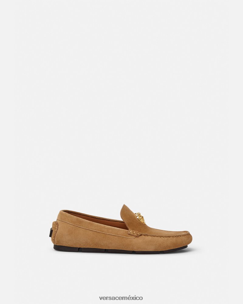Versace zapatos driver la medusa de gamuza marrón zapato hombres 84626J1605