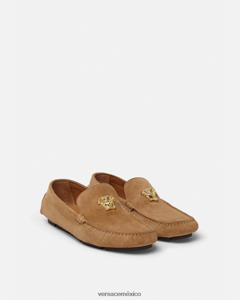 Versace zapatos driver la medusa de gamuza marrón zapato hombres 84626J1605
