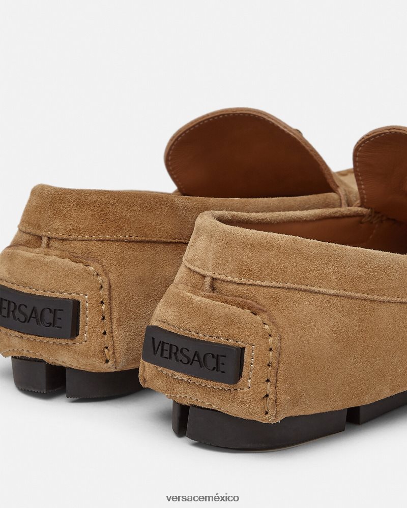 Versace zapatos driver la medusa de gamuza marrón zapato hombres 84626J1605