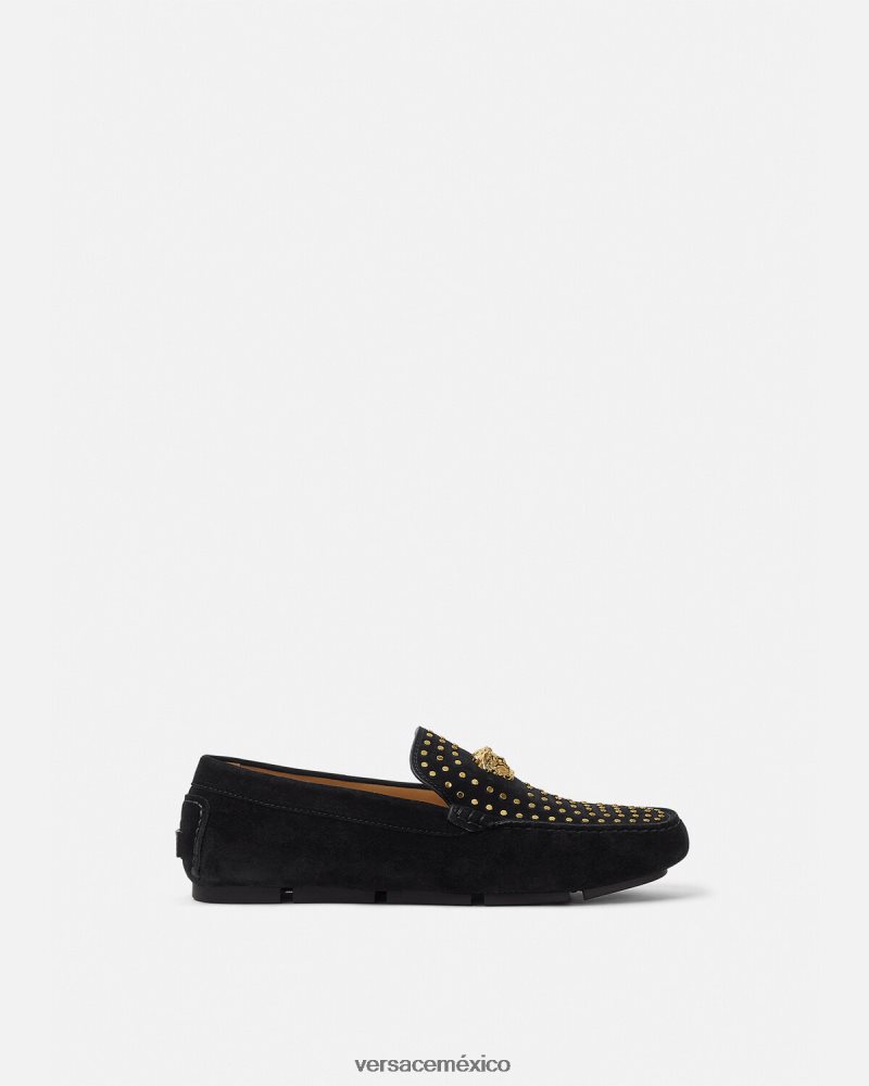 Versace zapatos driver la medusa de gamuza negro zapato hombres 84626J1607