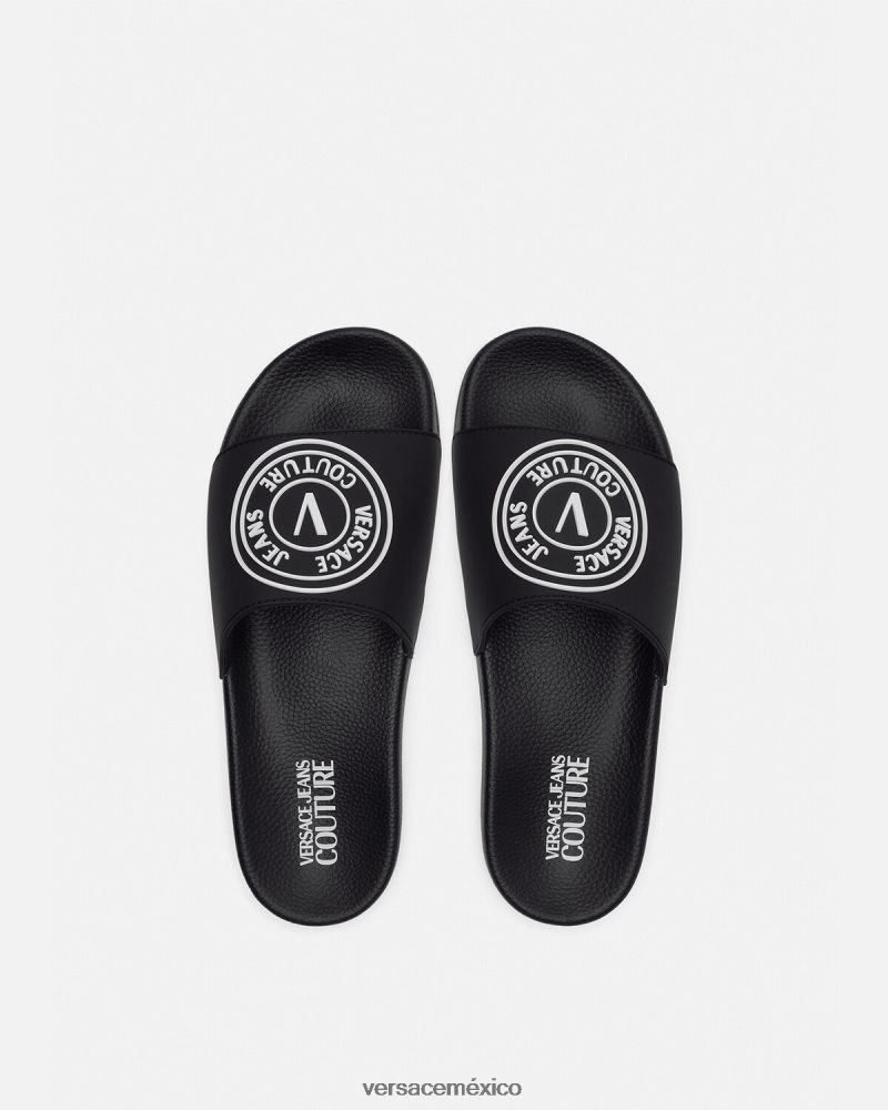 Versace chanclas con logo y emblema en V negro zapato hombres 84626J2458