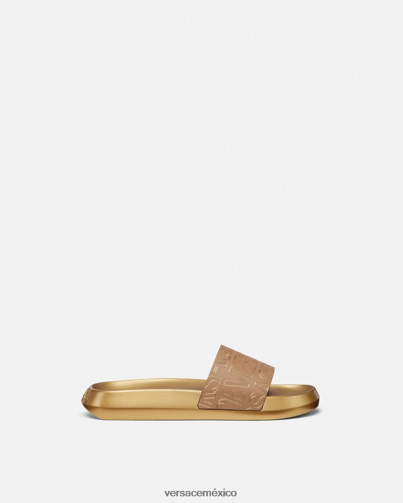 Versace chanclas integrales marrón y dorado zapato hombres 84626J1586
