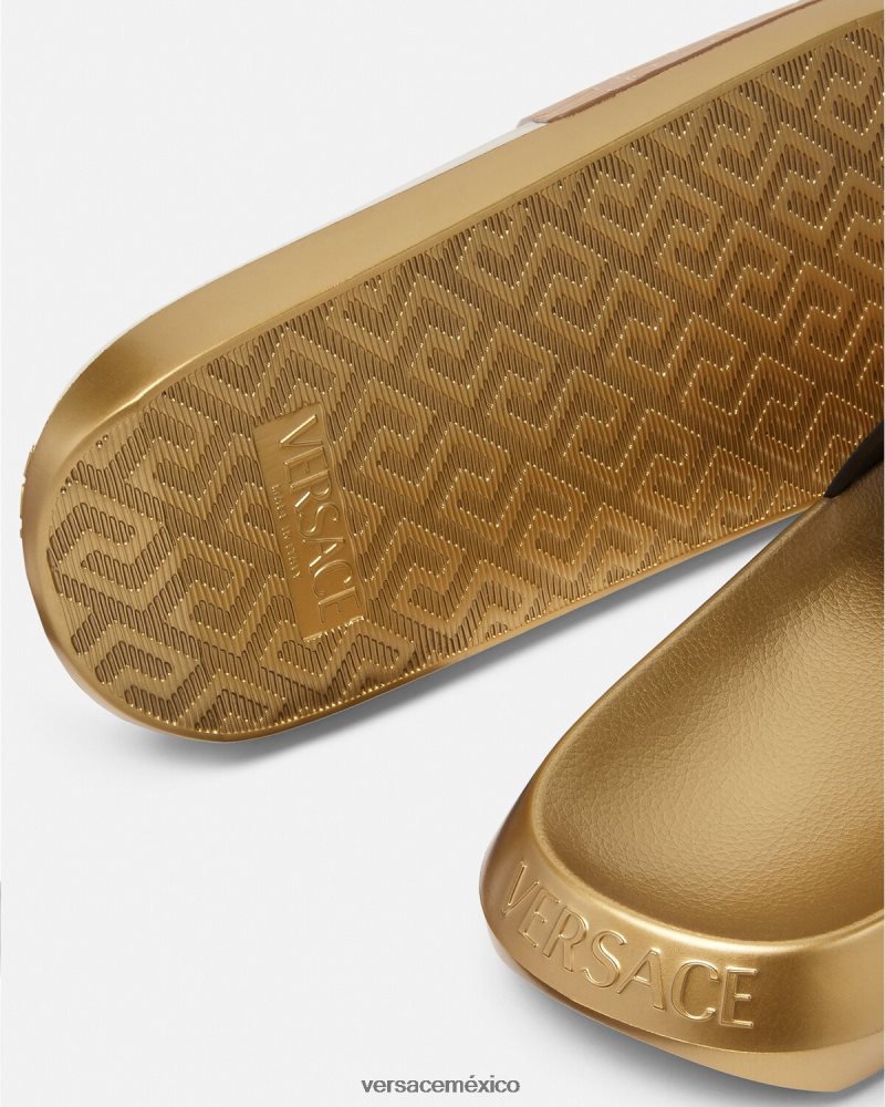 Versace chanclas integrales marrón y dorado zapato hombres 84626J1586