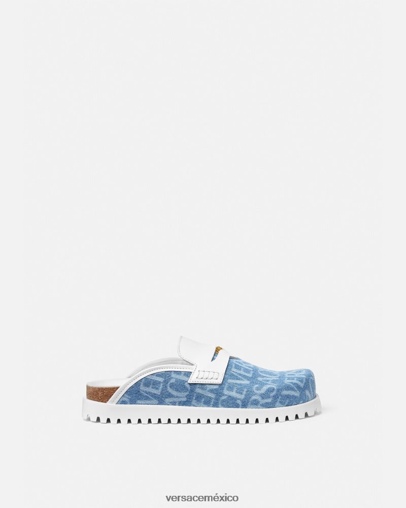 Versace mules con medusa en denim integral azul claro zapato hombres 84626J1562