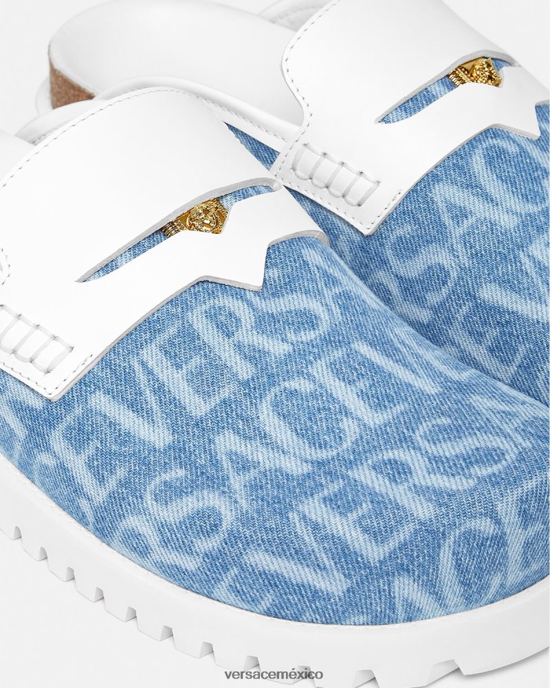 Versace mules con medusa en denim integral azul claro zapato hombres 84626J1562