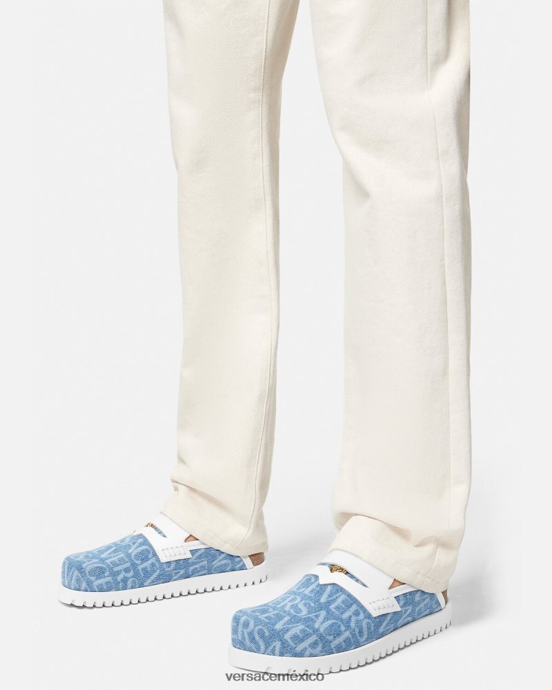 Versace mules con medusa en denim integral azul claro zapato hombres 84626J1562