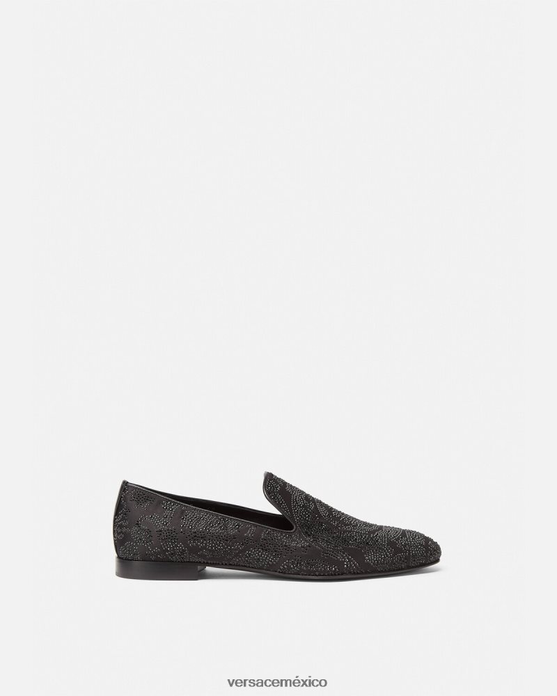Versace pantuflas con silueta barroca y cristales negro zapato hombres 84626J1568