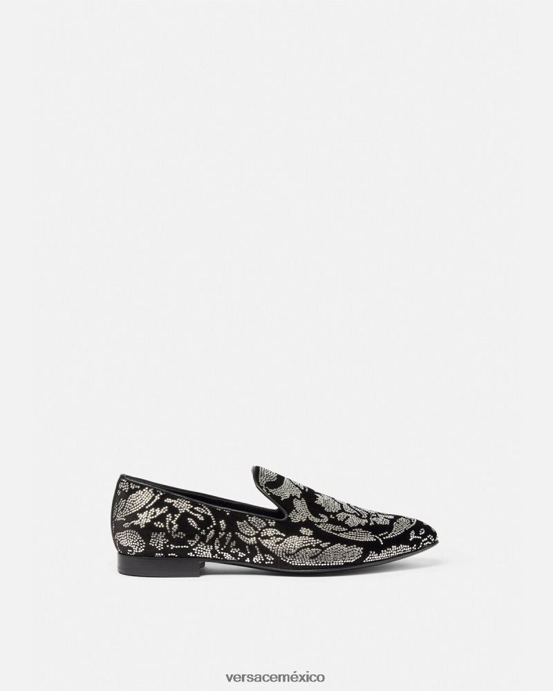 Versace pantuflas con silueta barroco y tachuelas negro zapato hombres 84626J1571
