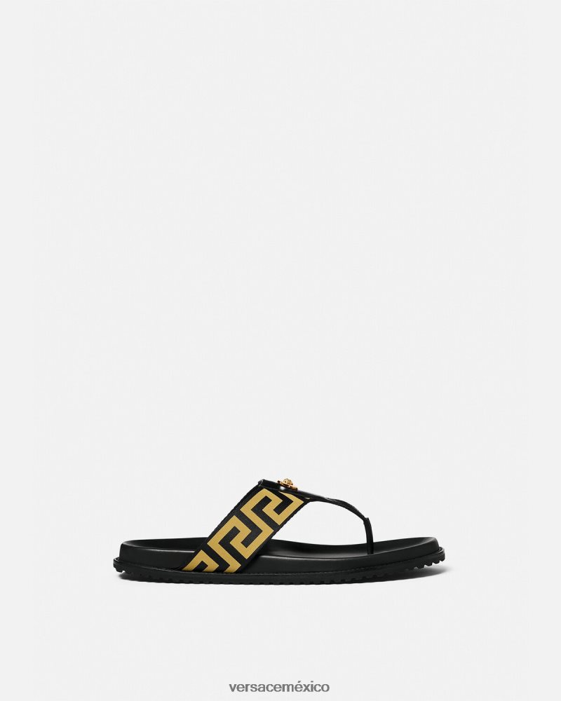 Versace sandalias con greca y medusa oro negro zapato hombres 84626J1591