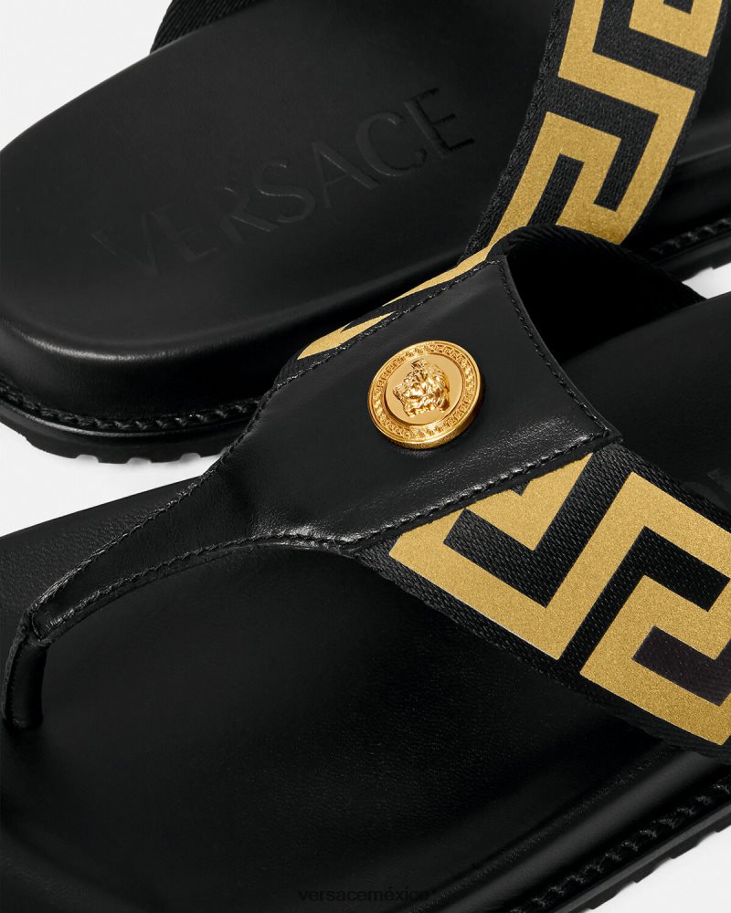 Versace sandalias con greca y medusa oro negro zapato hombres 84626J1591