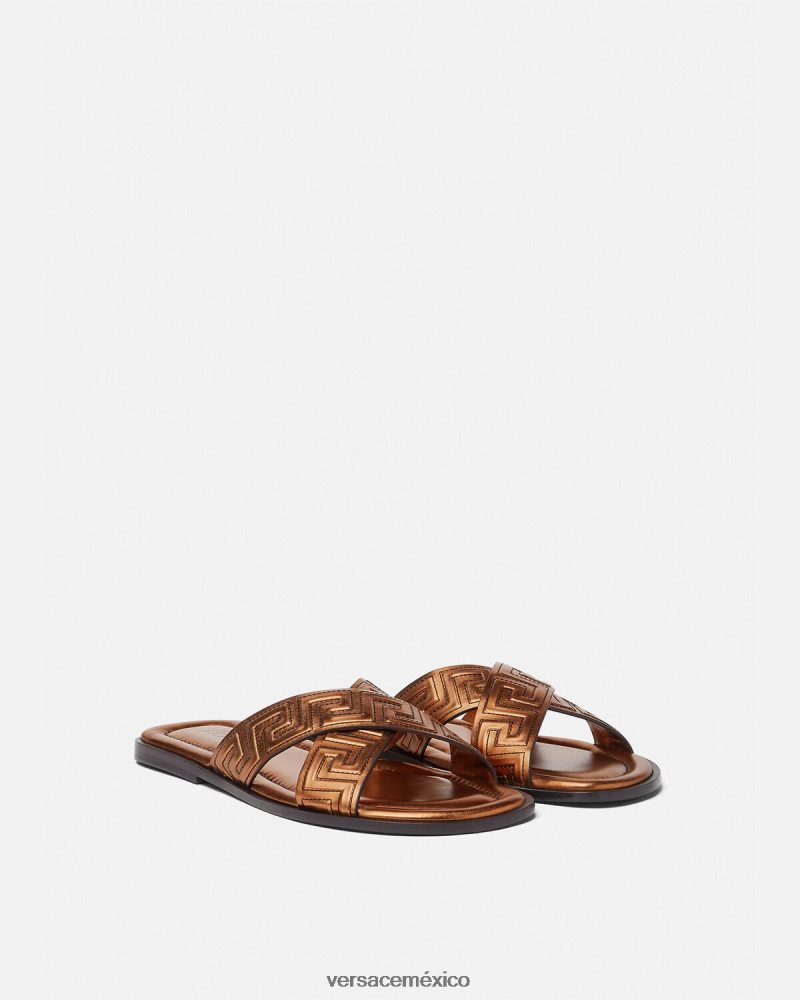 Versace sandalias grecas bronce zapato hombres 84626J1595