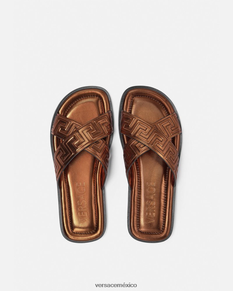 Versace sandalias grecas bronce zapato hombres 84626J1595