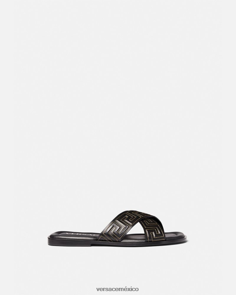Versace sandalias grecas negro zapato hombres 84626J1589