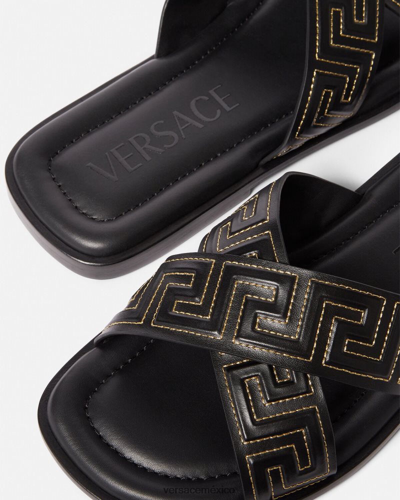 Versace sandalias grecas negro zapato hombres 84626J1589