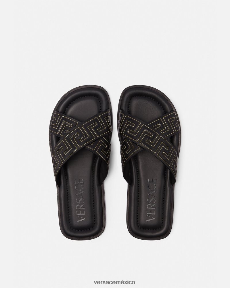 Versace sandalias grecas negro zapato hombres 84626J1589
