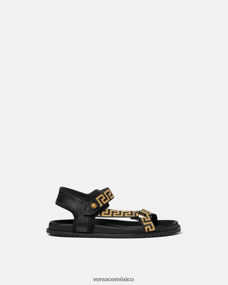 Versace sandalias grecas oro negro zapato hombres 84626J1590