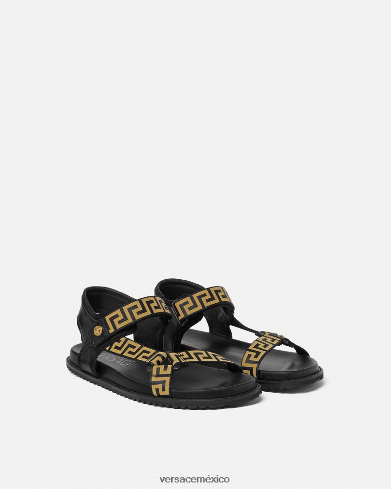 Versace sandalias grecas oro negro zapato hombres 84626J1590