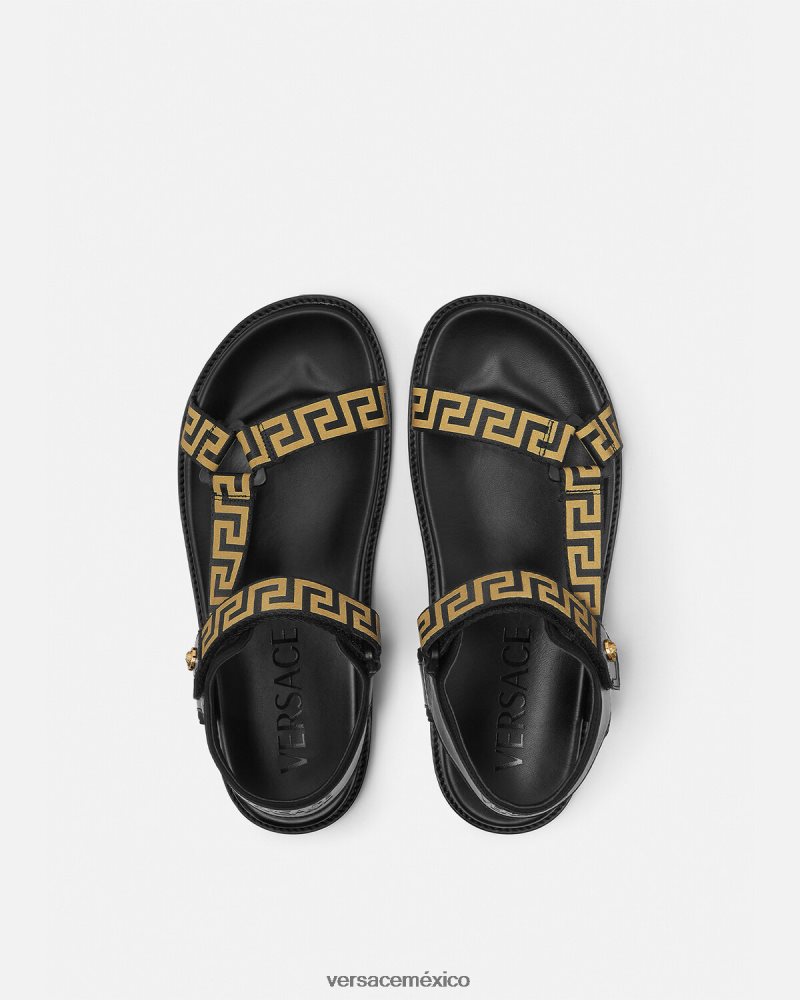 Versace sandalias grecas oro negro zapato hombres 84626J1590