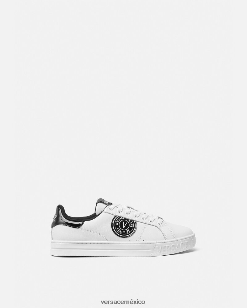 Versace tenis Court 88 con logo y emblema en V blanco negro zapato hombres 84626J2444