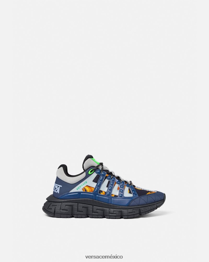 Versace tenis barocco 660 trigreca azul zapato hombres 84626J1542