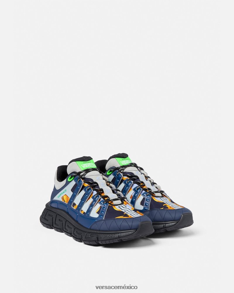 Versace tenis barocco 660 trigreca azul zapato hombres 84626J1542