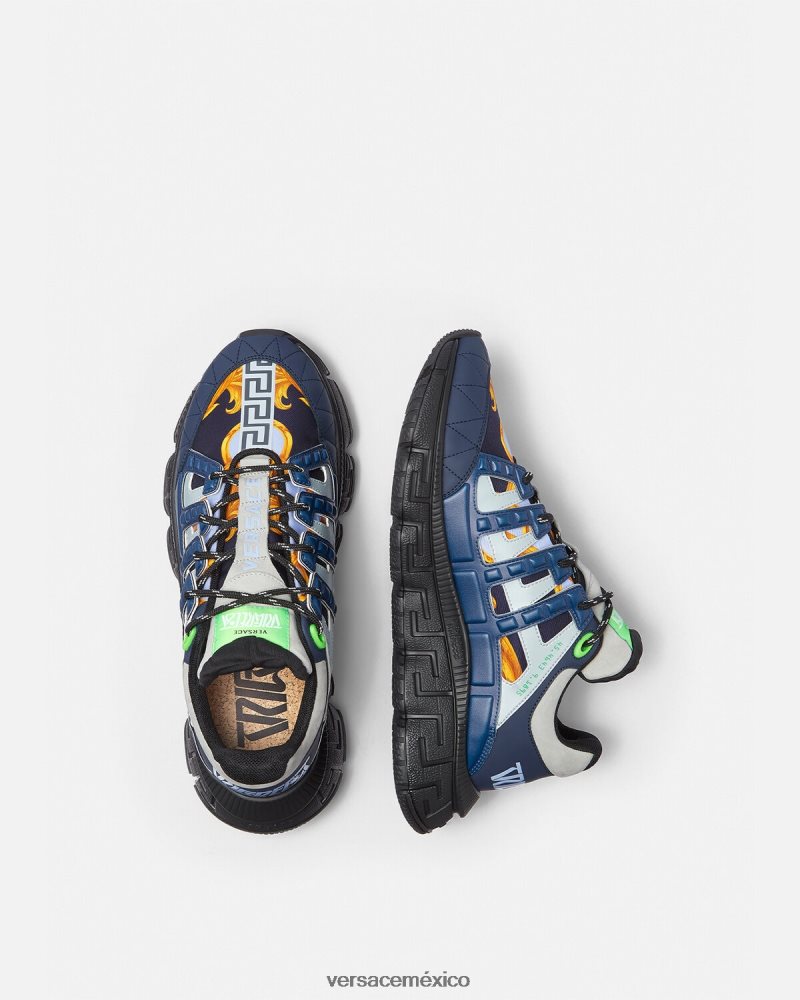 Versace tenis barocco 660 trigreca azul zapato hombres 84626J1542
