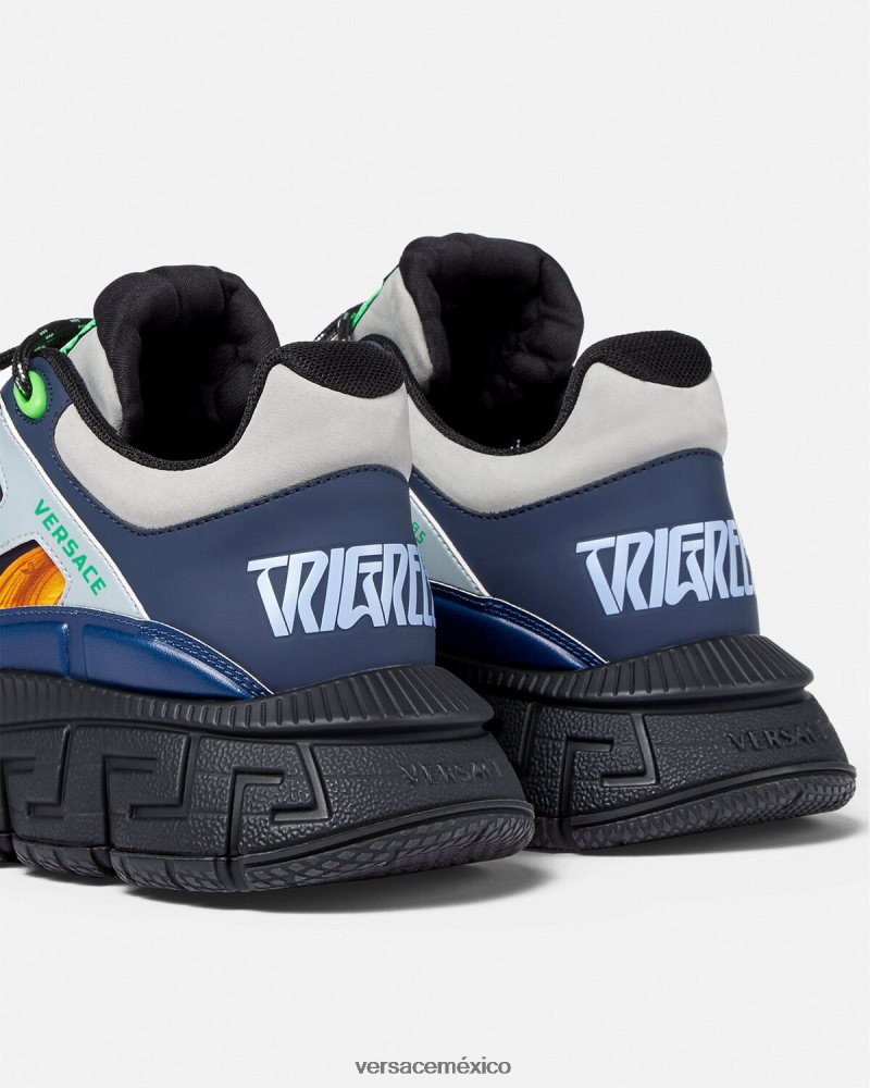 Versace tenis barocco 660 trigreca azul zapato hombres 84626J1542