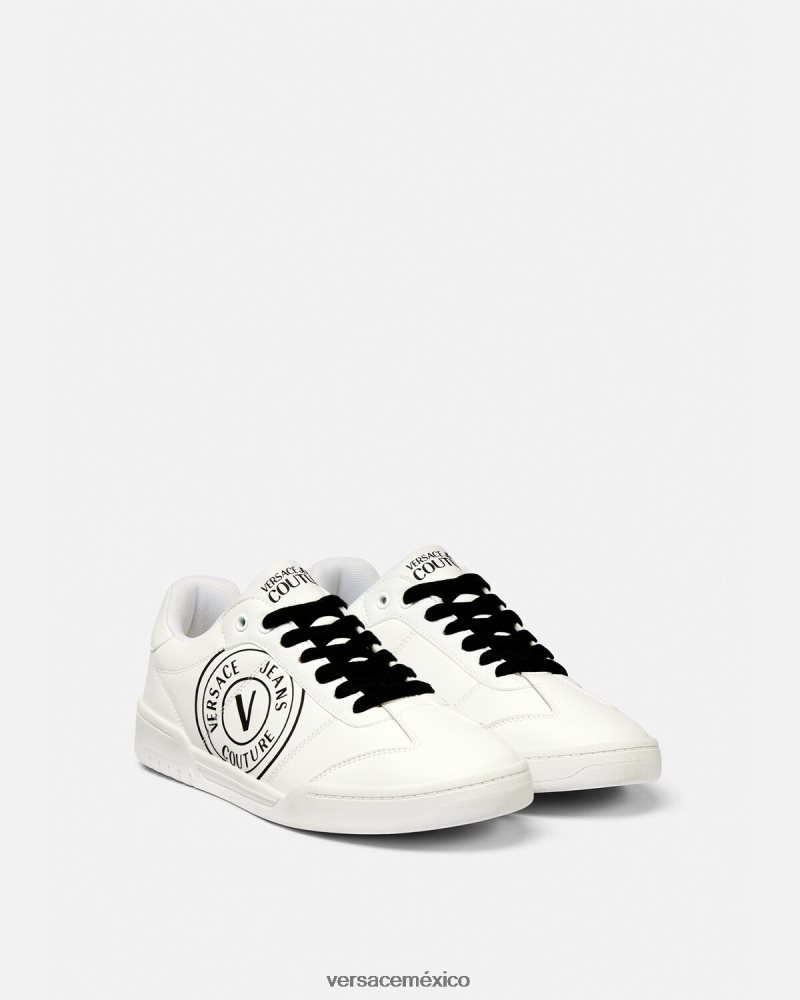 Versace zapatillas brooklyn con emblema en V blanco negro zapato hombres 84626J2442
