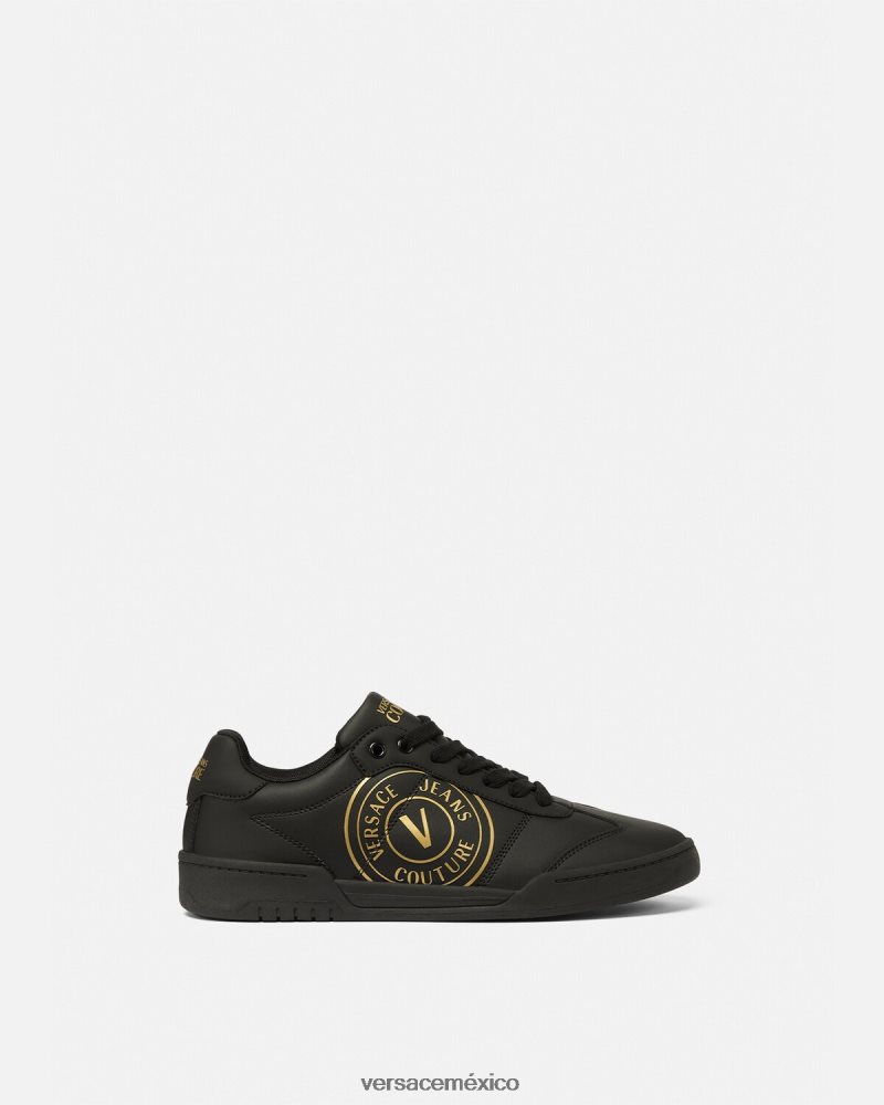 Versace zapatillas brooklyn con emblema en V oro negro zapato hombres 84626J2443