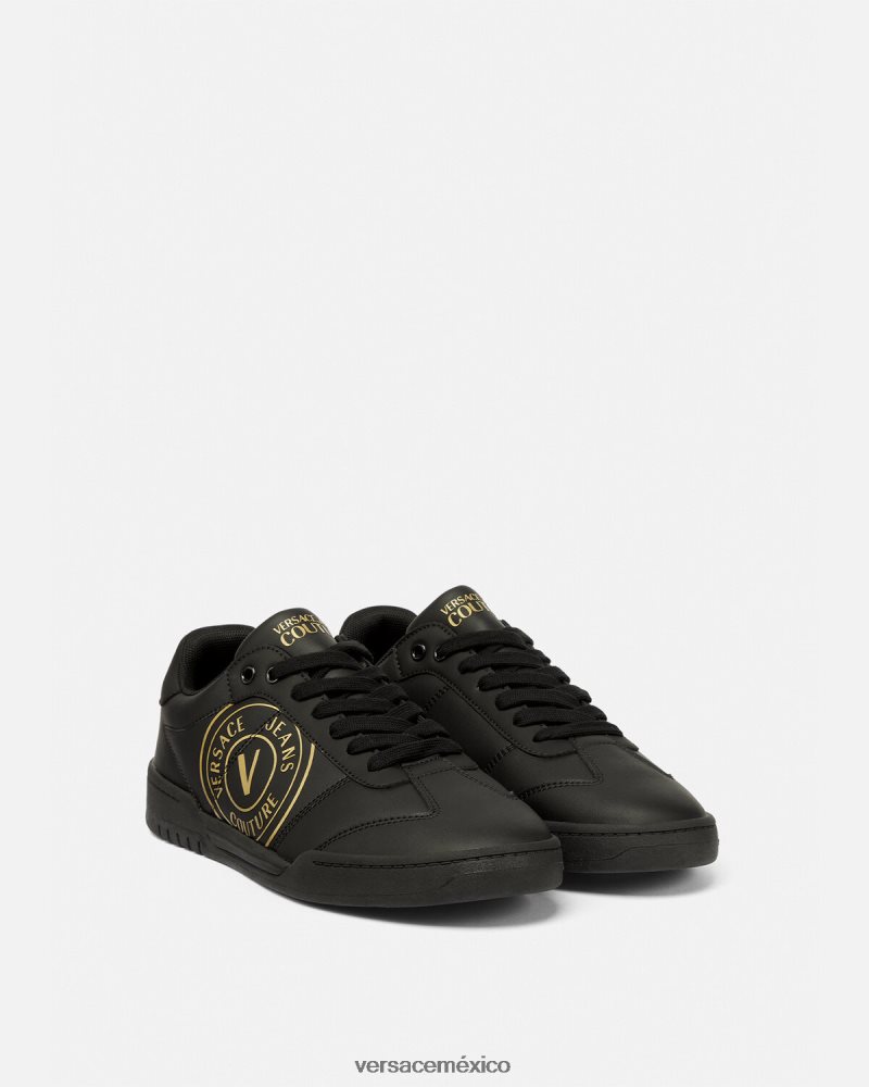 Versace zapatillas brooklyn con emblema en V oro negro zapato hombres 84626J2443