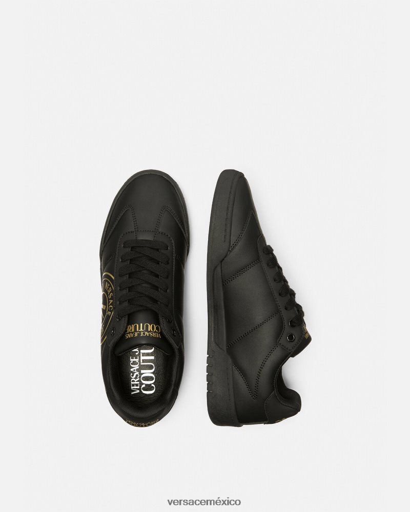Versace zapatillas brooklyn con emblema en V oro negro zapato hombres 84626J2443