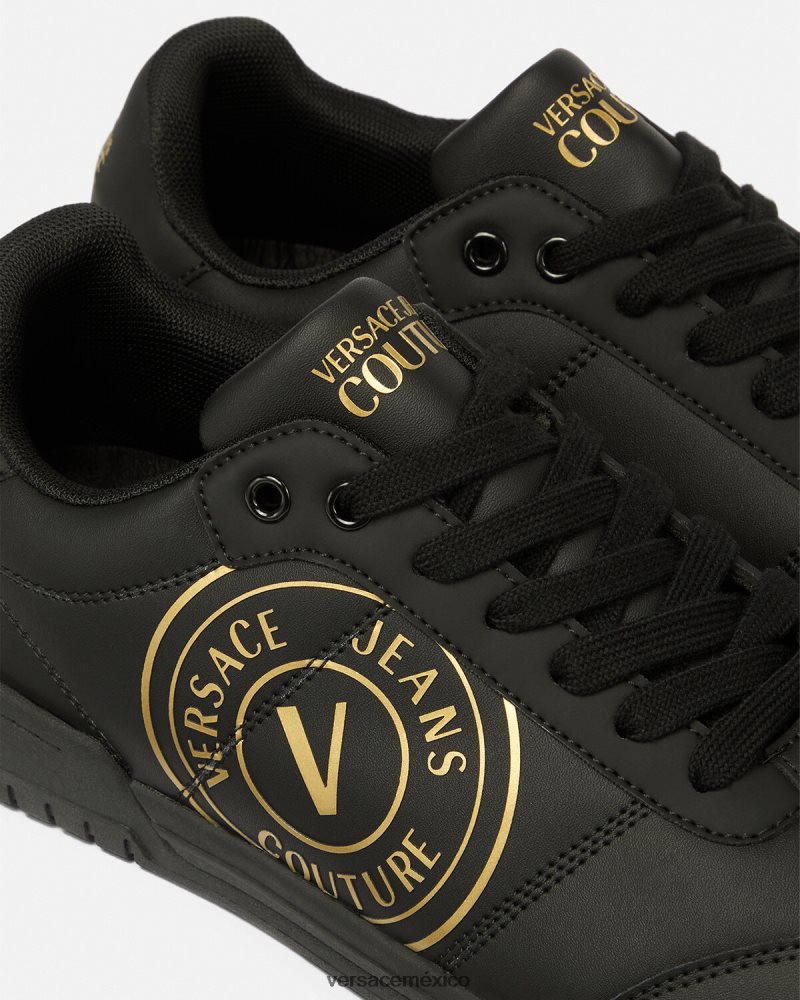 Versace zapatillas brooklyn con emblema en V oro negro zapato hombres 84626J2443
