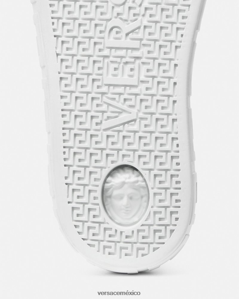 Versace zapatillas con greca en denim integral azul claro zapato hombres 84626J1548
