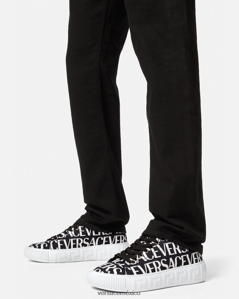 Versace zapatillas con greca en toda la prenda negro y estampado zapato hombres 84626J1550
