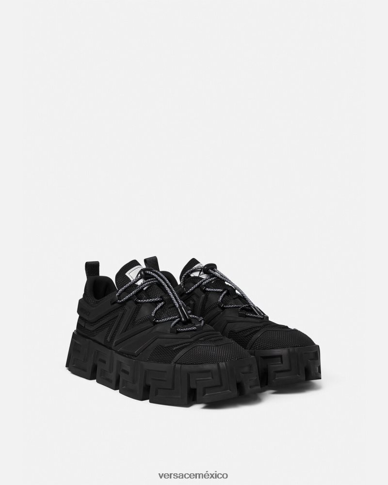 Versace zapatillas con greca laberinto negro zapato hombres 84626J1560