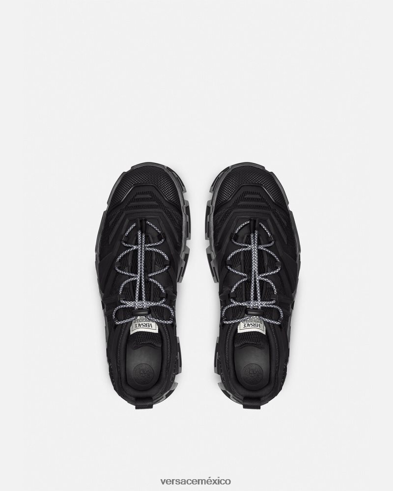 Versace zapatillas con greca laberinto negro zapato hombres 84626J1560