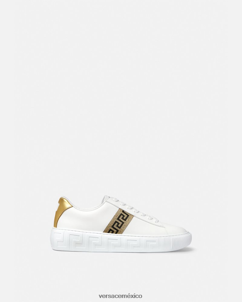 Versace zapatillas con grecas Oro blanco zapato hombres 84626J1552