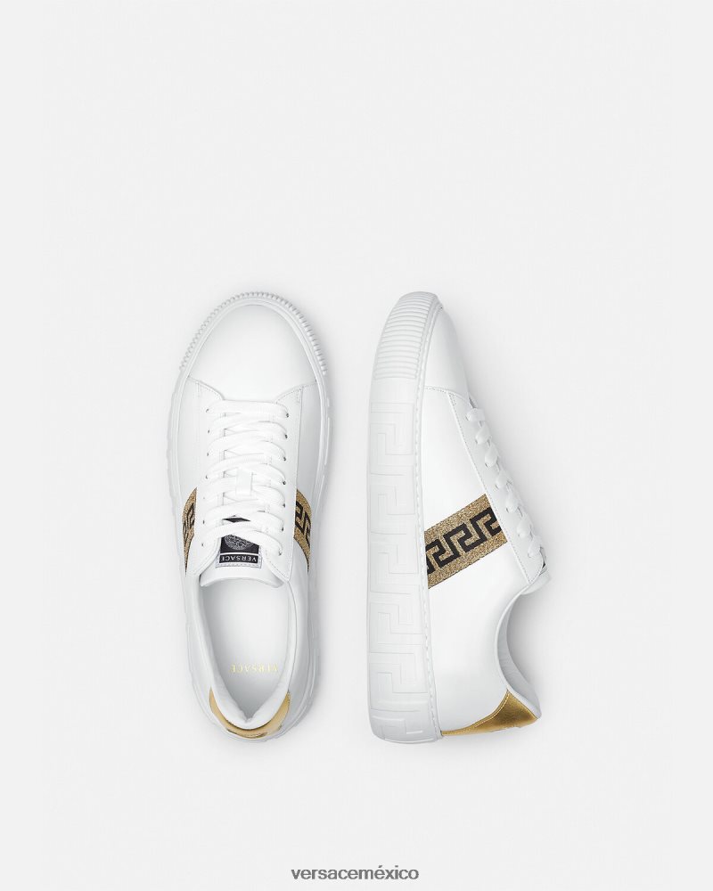 Versace zapatillas con grecas Oro blanco zapato hombres 84626J1552