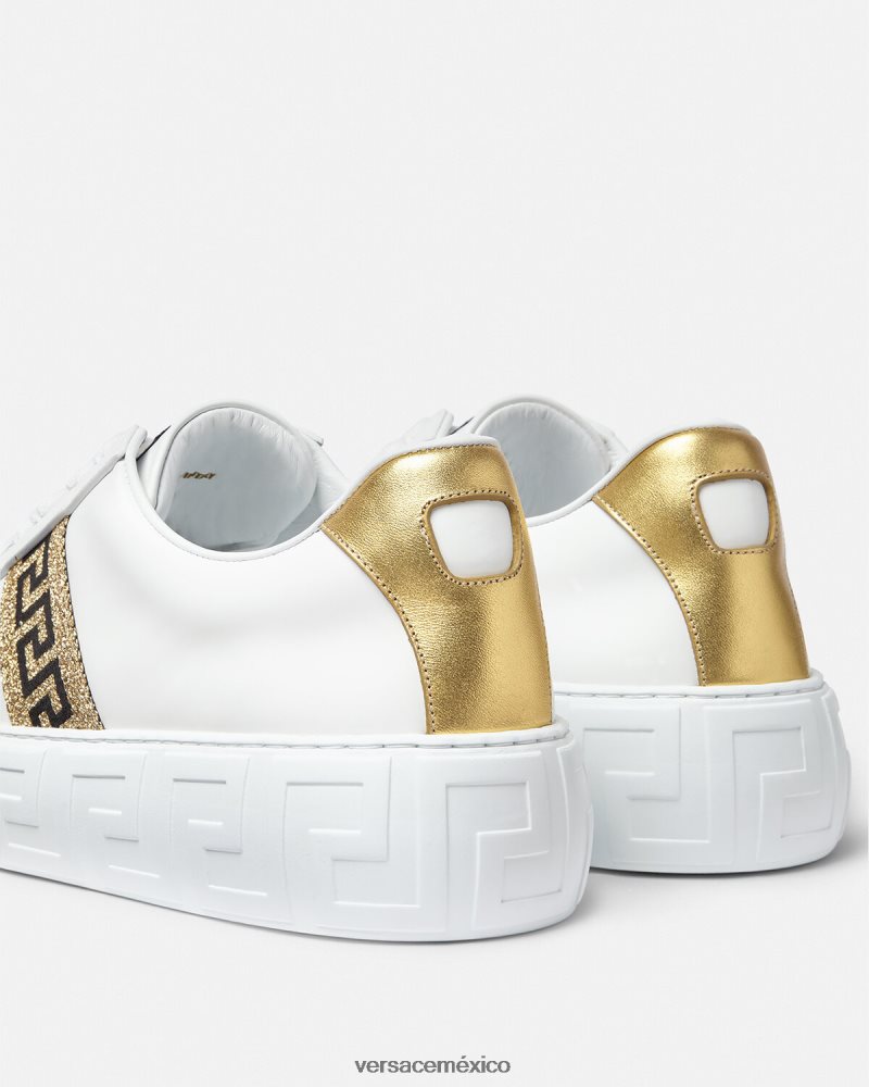 Versace zapatillas con grecas Oro blanco zapato hombres 84626J1552