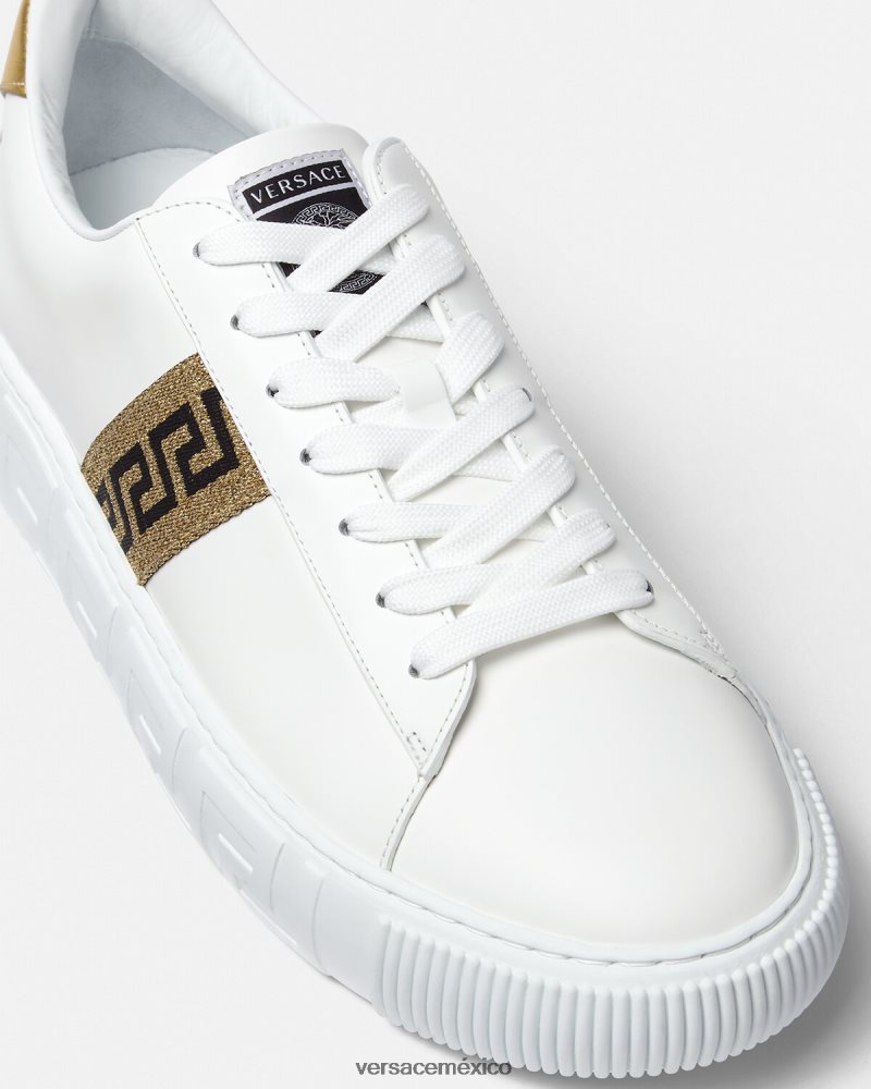 Versace zapatillas con grecas Oro blanco zapato hombres 84626J1552