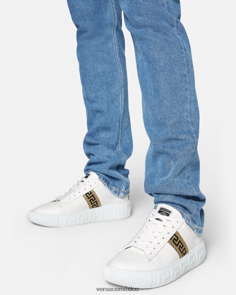 Versace zapatillas con grecas Oro blanco zapato hombres 84626J1552