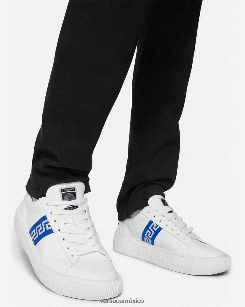 Versace zapatillas con grecas azul blanco zapato hombres 84626J1558