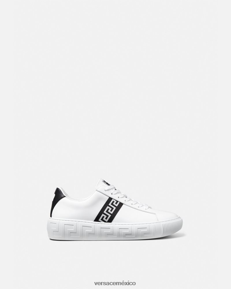 Versace zapatillas con grecas blanco negro zapato hombres 84626J1551