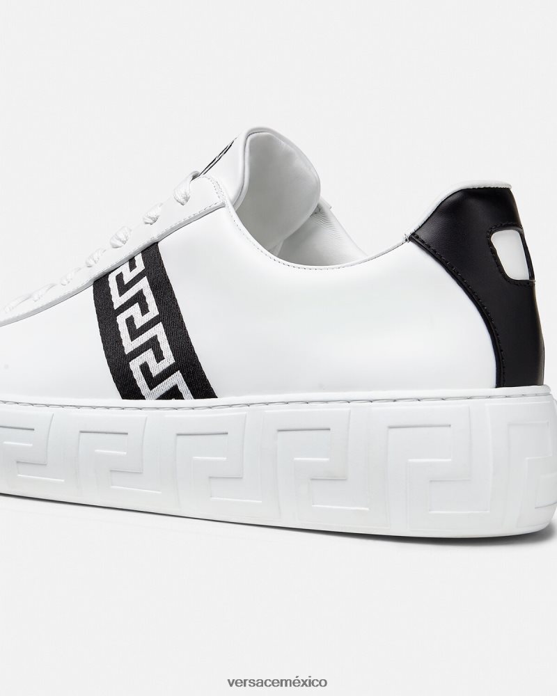 Versace zapatillas con grecas blanco negro zapato hombres 84626J1551